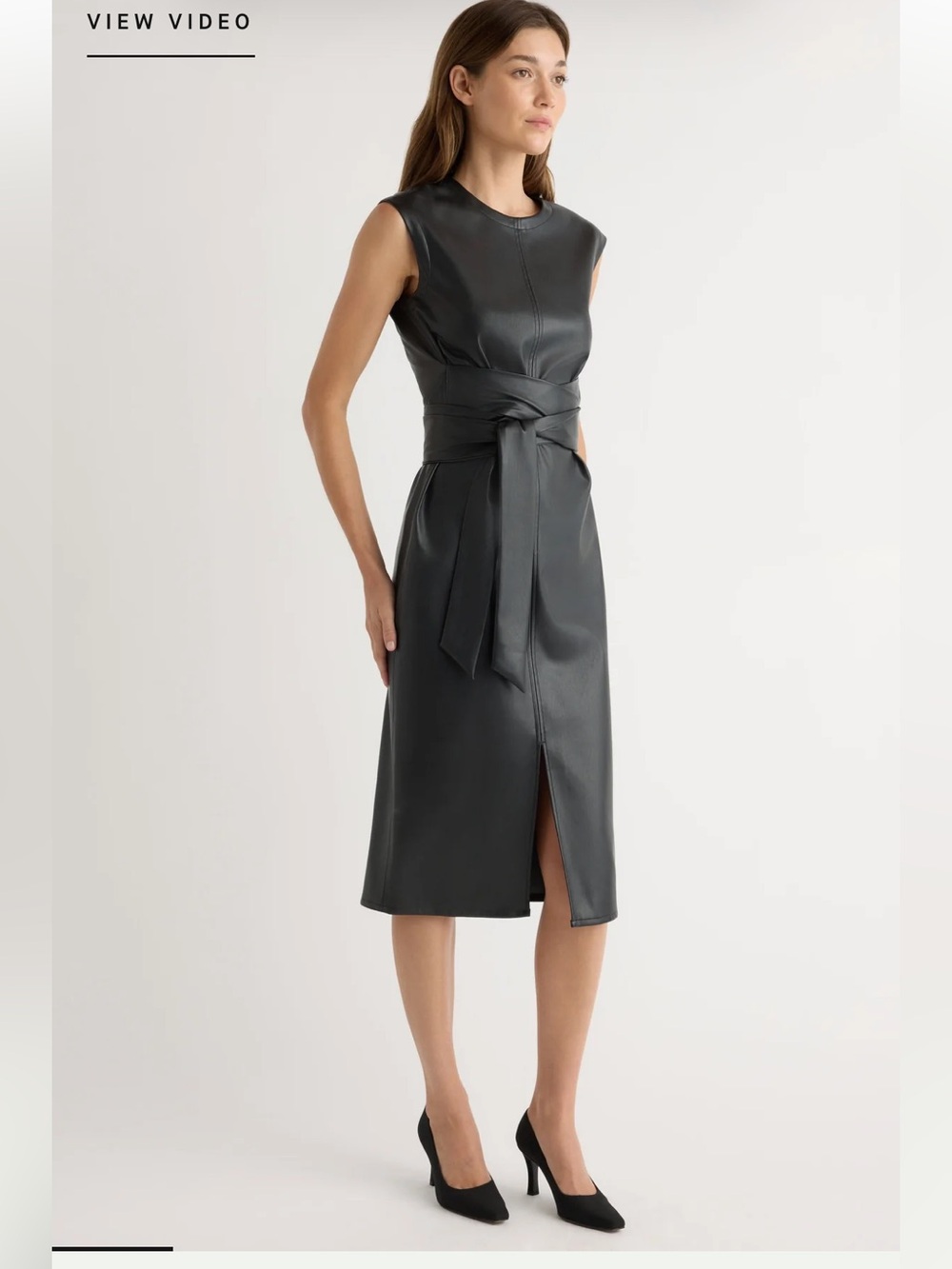 Modern Citizen Pilar Black Vegan Leather Tie-Front Sleeveless Midi Dress Size S